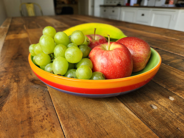 Rainbow Shallow Bowl used as a fruit bowl