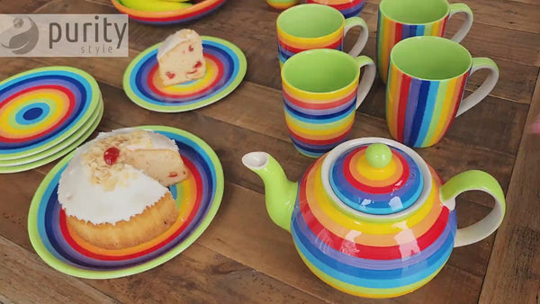 Large Rainbow Striped Teapot - 4 cups